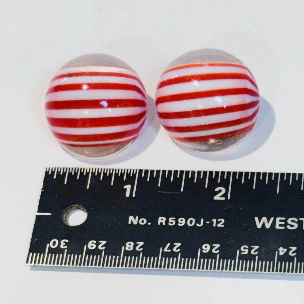Vintage Trifari Clip On Round Earrings Retro Candy Stripe